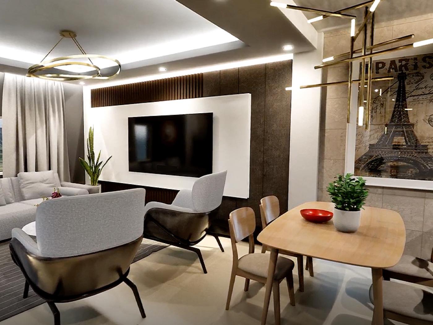 Sala y comedor del departamento modelo D