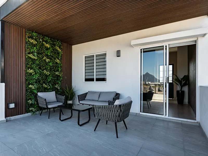 Área lounge exterior en el modelo Aura Elite 3N