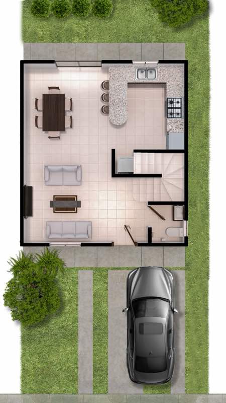 Planta baja del modelo Caoba