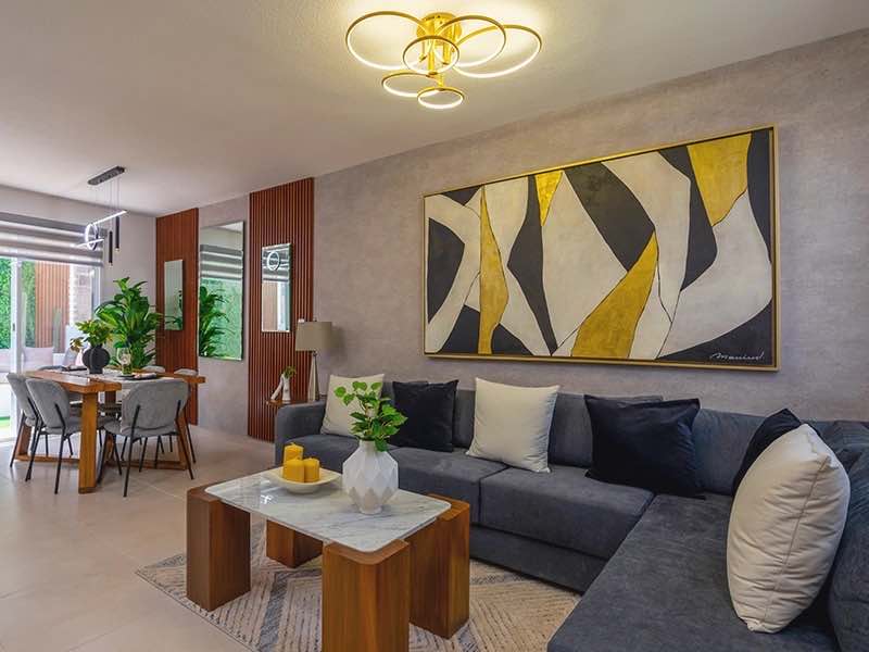 Sala y comedor Cocina del modelo Águila real en fraccionamiento Vista Serena